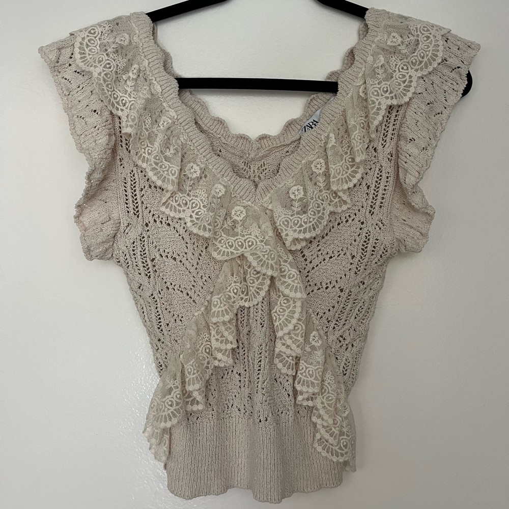 Elegant Lace Trimmed Beige Top